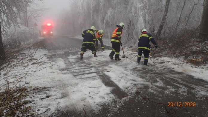 Na Bruntálsku námraza láme stromy. Jezděte jinudy, radí hasiči řidičům