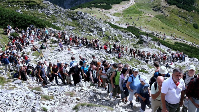 Fronta na vrchol hory Giewont