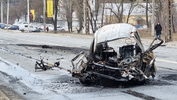 Sestřelené auto ve městě Belgorod