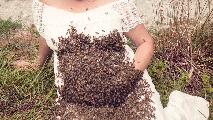 "Je hloupá a nechutná!" Těhotná žena se fotila s rojem včel na břiše