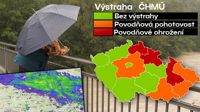 VÝSTRAHA! Povodně hrozí ve třech krajích! PODÍVEJTE SE NA MAPU DEŠTĚ ZDE!
