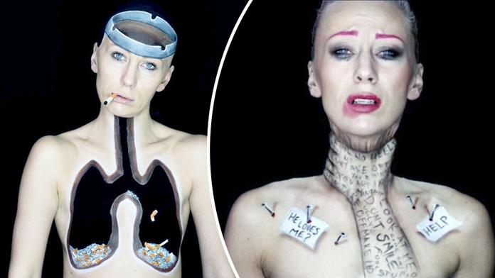 Srbka upozorňuje bodypaintingem na následky kouření! GALERIE