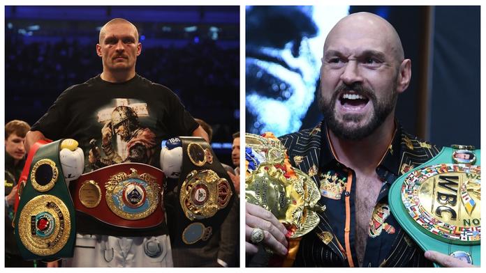 Oleksandr Usyk (vlevo) a Tyson Fury