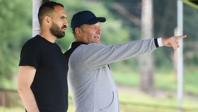 Manažer fotbalistů Ústí nad Labem Lukáš Zoubele a kouč Svatopluk Habanec (vpravo)