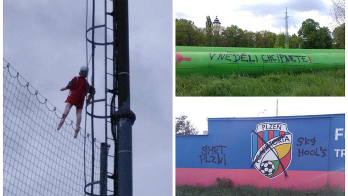 Oběšenci nad hřištěm, výhrůžky smrtí! Fans Slavie ničili areál Plzně