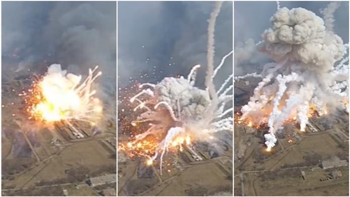 Muniční sklad vybuchl, létaly z něj rakety jak při ohňostroji! VIDEO