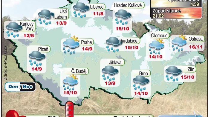 POČASÍ V PONDĚLÍ: Zataženo a občas přeháňky