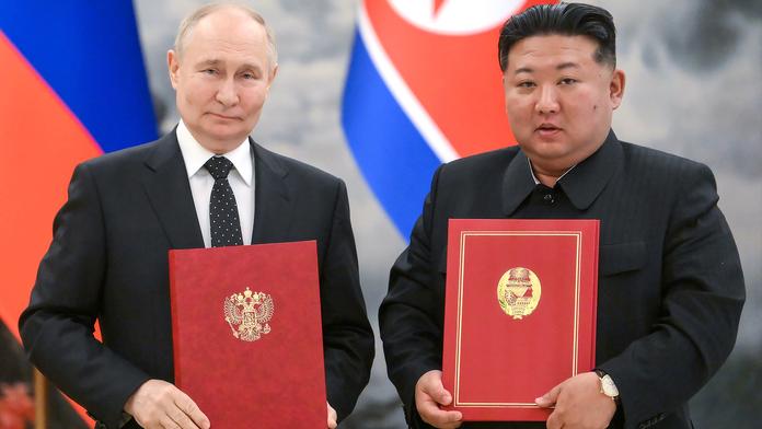 Vladimir Putin a Kim Čong-Un podepsali dohodu o strategické spolupráci, 19. 6. 2024