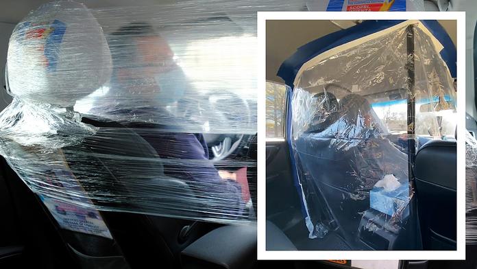 Ochrana proti koronaviru: Taxikáři si v autě vytvářejí speciální kukaně