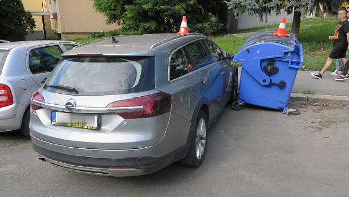 Zpropadená vosa. Řidička kvůli ní zbořila popelnici i zaparkované auto