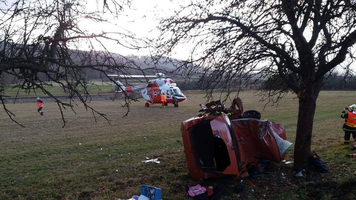 Řidič (38) vyjel ze silnice a narazil do stromu, za jeho zády seděly dvě děti