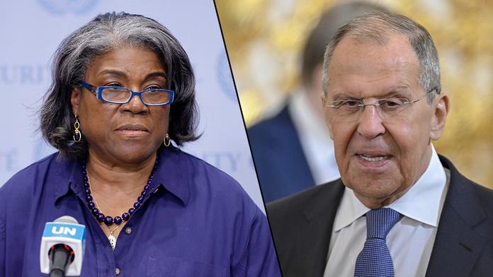 Linda Thomasová-Greenfieldová a Sergej Lavrov