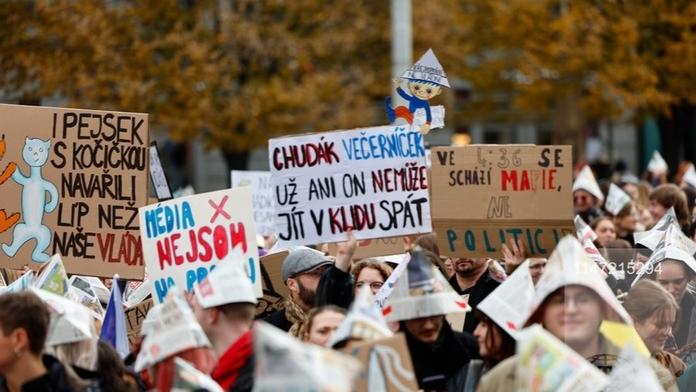 Protest studentů za veřejnoprávní média v Brně