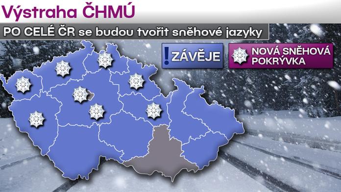 VÝSTRAHA: Husté SNĚŽENÍ zavalí republiku! Hrozí vítr a závěje...