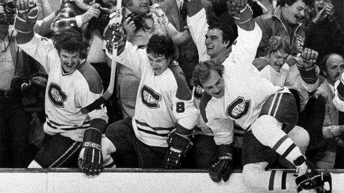 Hokejisté Montrealu Canadiens slaví vítězství Stanley Cupu v roce 1979