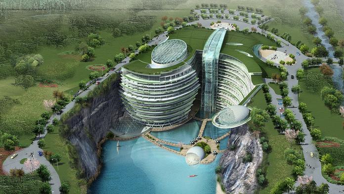 Hotel v podzemí? V Číně roste luxusní sídlo v bývalém lomu!