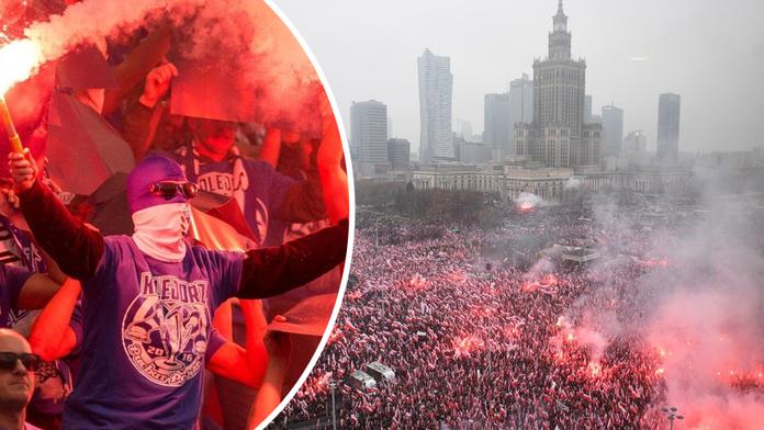 Ohnivé peklo ve Varšavě: Chuligáni zahalili ulice světlicemi! VIDEO