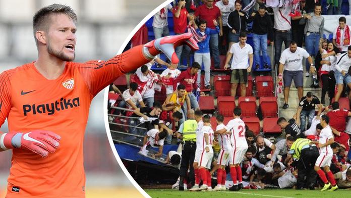 Vaclík přihlížel hrůze: S fanoušky Sevilly se zřítila tribuna! VIDEO