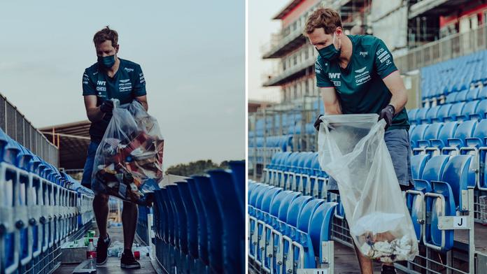 Jezdec Vettel potěšil, po závodě sbíral odpadky po fanoušcích