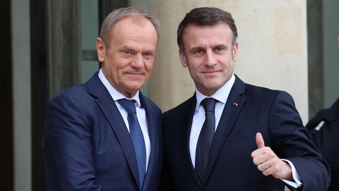 Donald Tusk a Emmanuel Macron, 12. 2. 2024