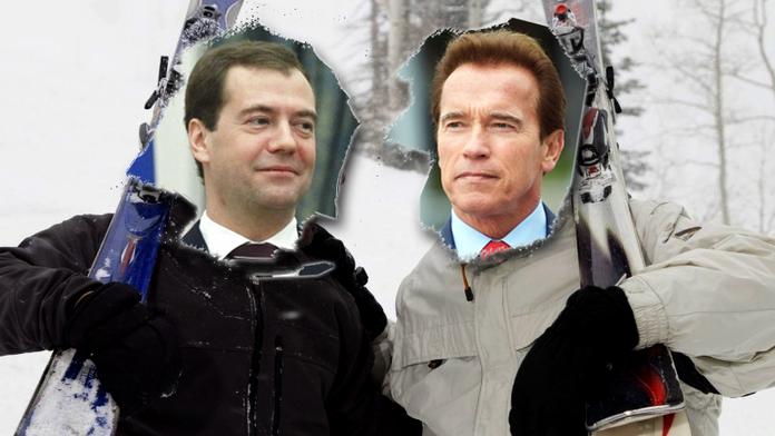 Medveděv a Schwarzenegger chystají společné lyžování