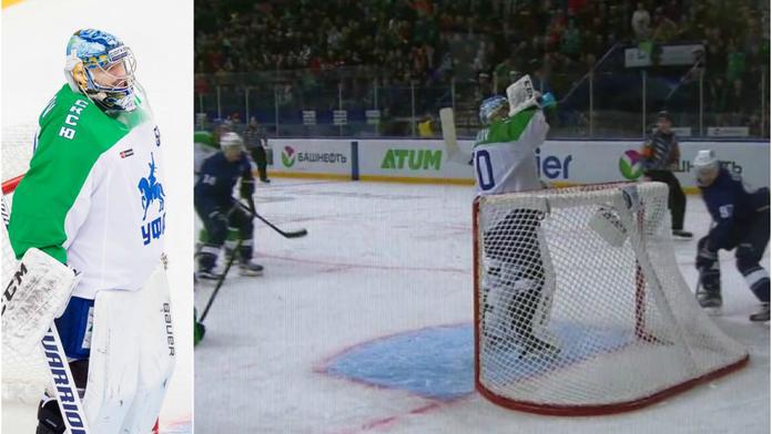 Nová finta nebo lenost? Brankář v KHL pil, když na něj útočili VIDEO