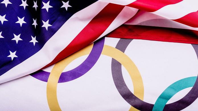 Vlajka USA a olympijské kruhy