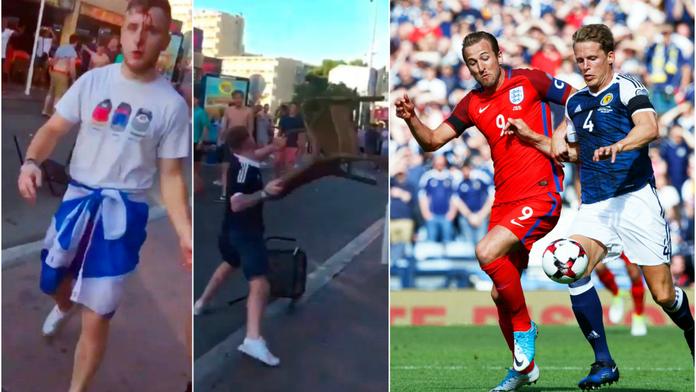VIDEO: Střet příznivců Anglie a Skotska? Tekla krev, létaly židle!
