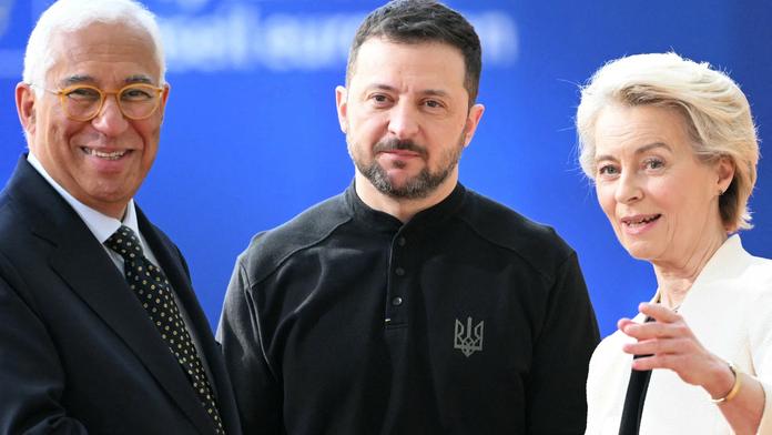 António Costa, Volodymyr Zelenskyj a Usula von der Leyenová, 6. 3. 2025