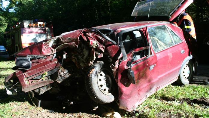 Řidič nezvládl zatáčku a trefil strom! Zůstalo jen zničené auto