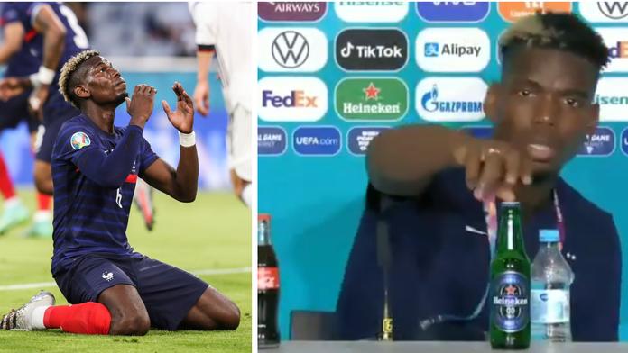 Co se to děje? I Pogba odstranil ze stolu láhev. Tentokrát šlo o jiný nápoj