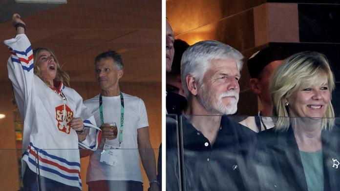 Ester Ledecká s otcem Jankem a prezident Petr Pavel s manželkou Evou