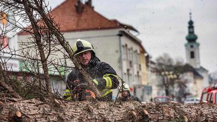 Hasiči likvidují vyvrácené stromy. Platí výstraha před silným větrem