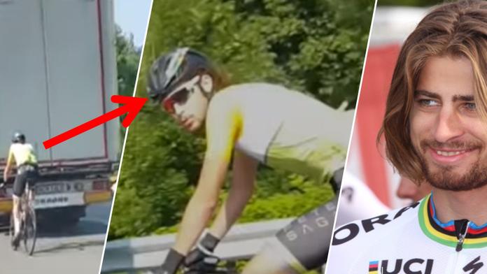 Ten blázen dohání kamion. Vždyť to je Sagan! Nebo ne? VIDEO
