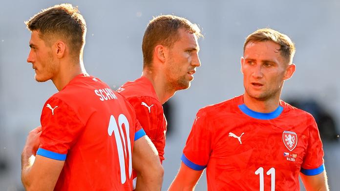 Patrik Schick, Tomáš Souček a Jan Kuchta v reprezentačním dresu