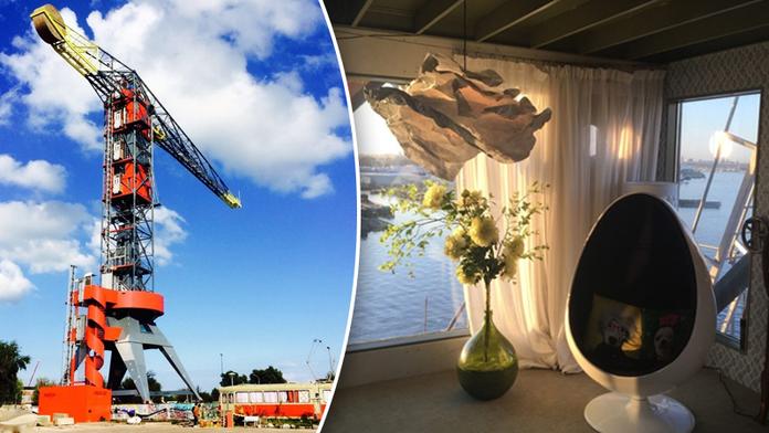 Bydlení nad přístavem: Hotel udělali na špičce jeřábu! GALERIE