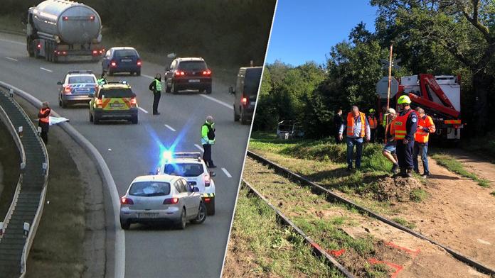Na dálnici D1 srazilo auto člověka, dva lidé zemřeli po srážce s vlakem
