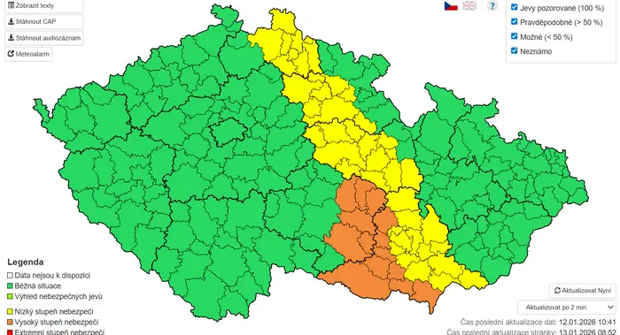Výstraha před ledovkou 13. ledna