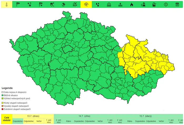 Výstraha před silnými bouřkami (13. 7. 2025)