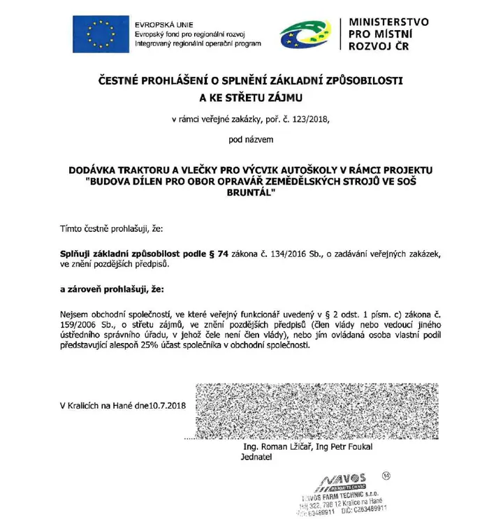 Čestné prohlášení agrofert