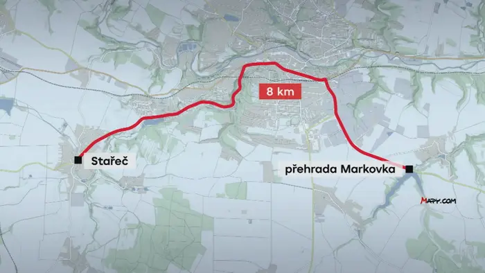Mapa, kde muž utonul