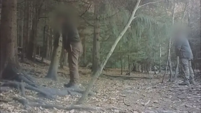 Myslivci močí v lese