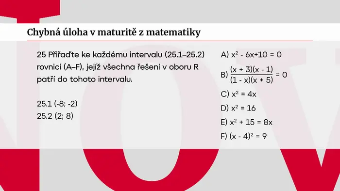 Chybná úloha v maturitě z matematiky