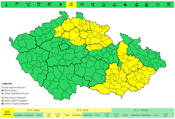 Výstraha před námrazou pro 18. 12. a 19. 12.