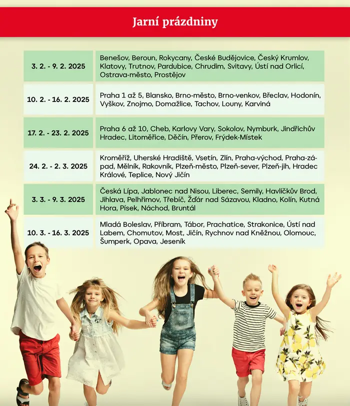 Jarní prázdniny ve školním roce 2024/2025