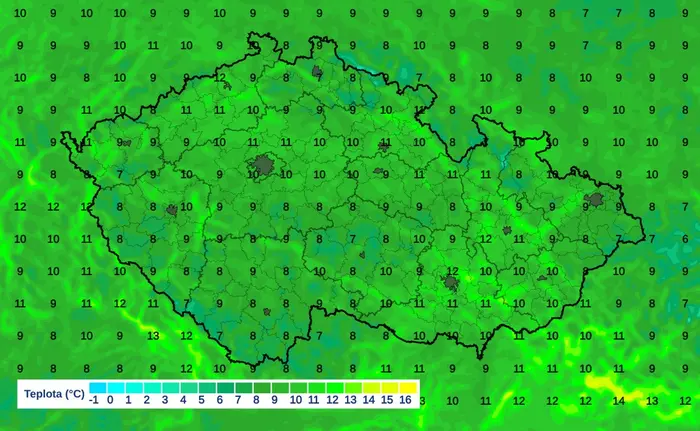 Noční teploty se budou pohybovat mezi 11 a 7 °C