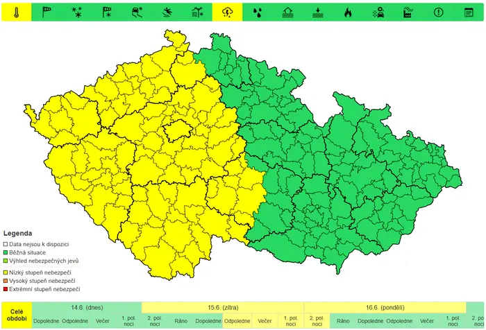 Výstraha před silnými bouřkami (15. 6. 2025)