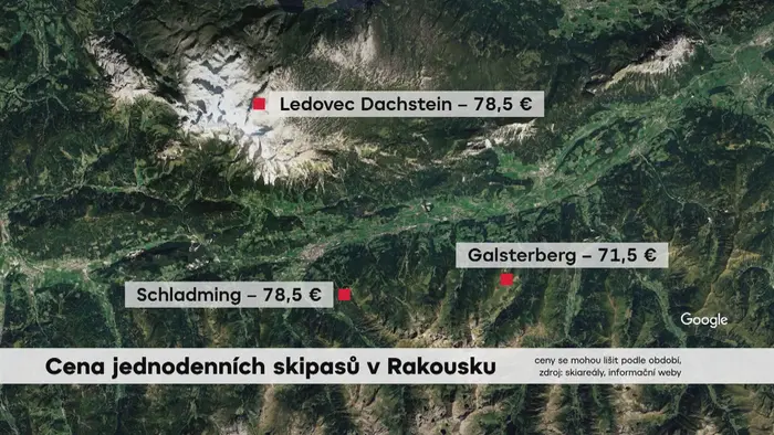 Cena jednodenních skipasů v Rakousku