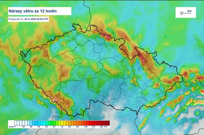 Mapa nárazů větru 