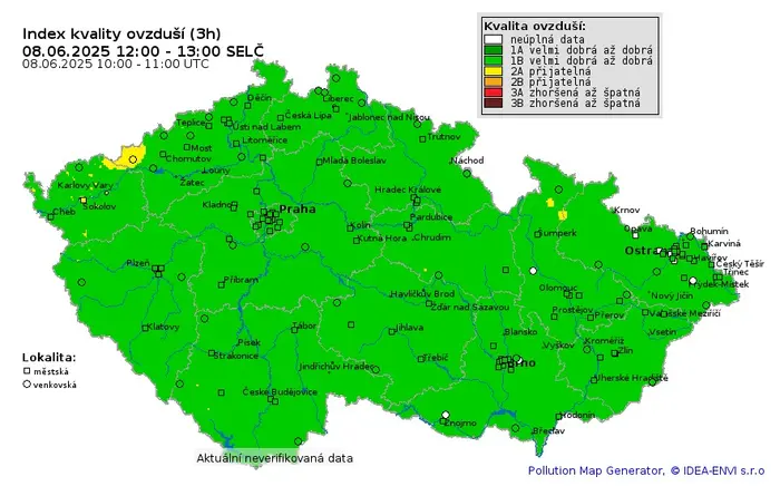 Kvalita ovzduší 8. června 2025